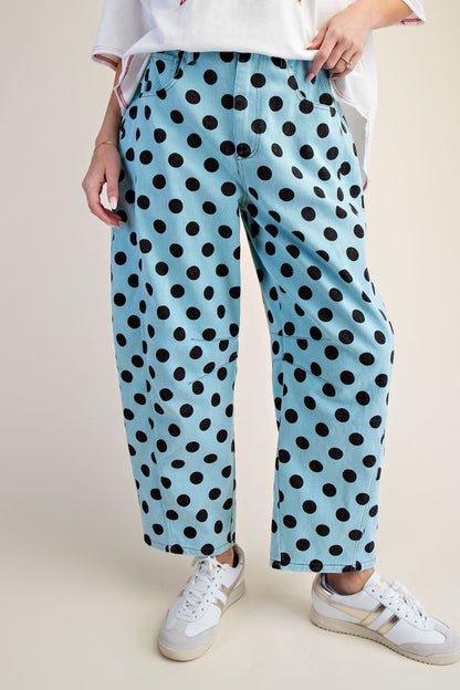 Easel Aqua Blue Dot Barrel Pants