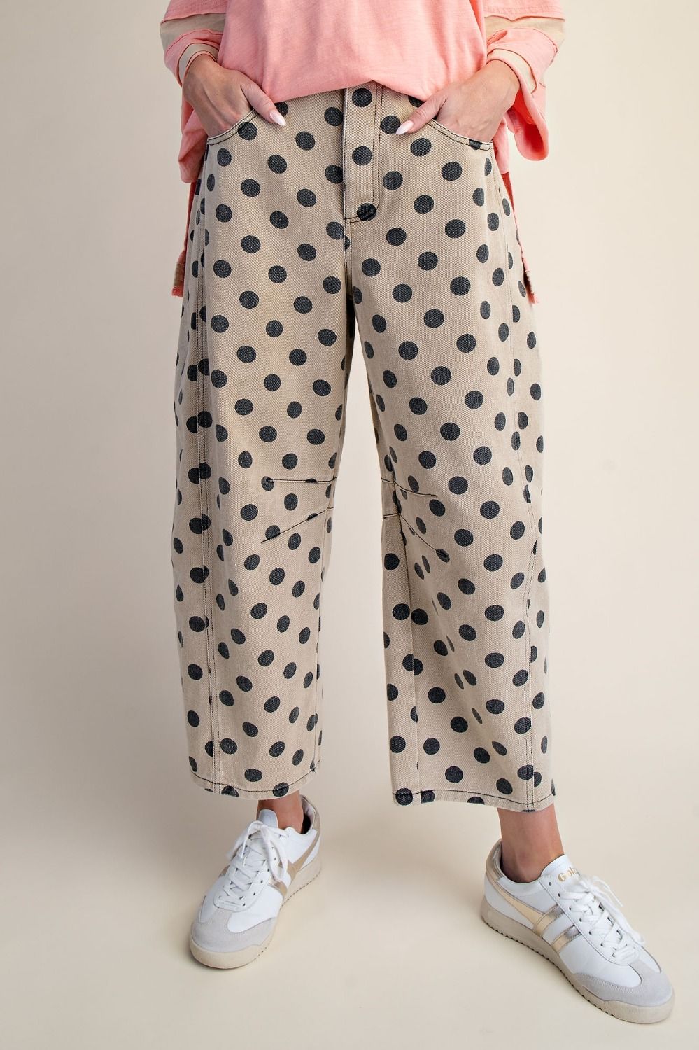 Easel Khaki Dot Barrel Pants