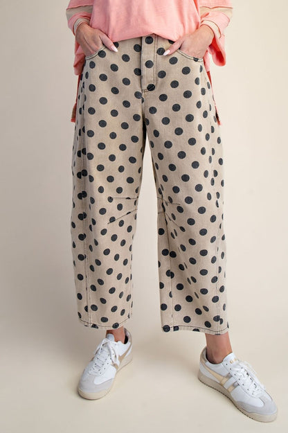 Easel Khaki Dot Barrel Pants