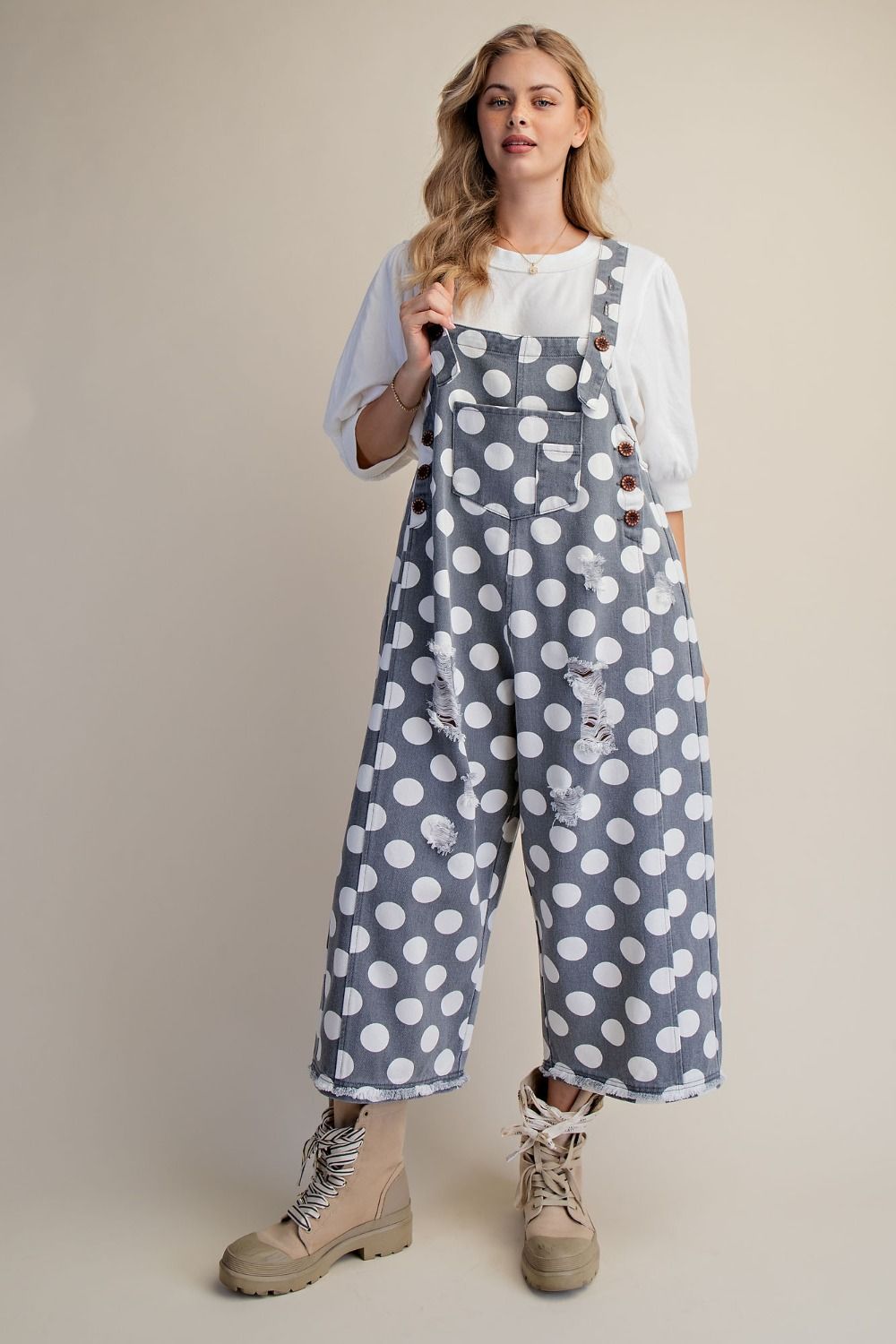 Easel Grey Polka Dot Overalls