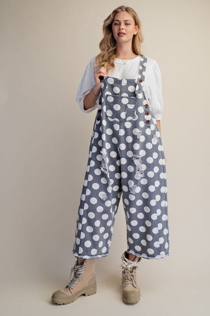 Easel Grey Polka Dot Overalls