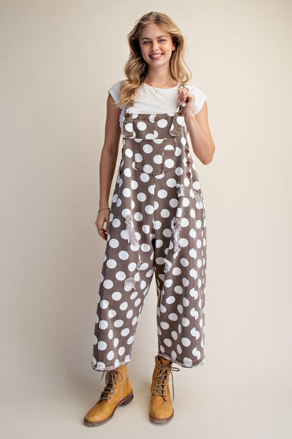 Easel Mocha Polka Dot Overalls