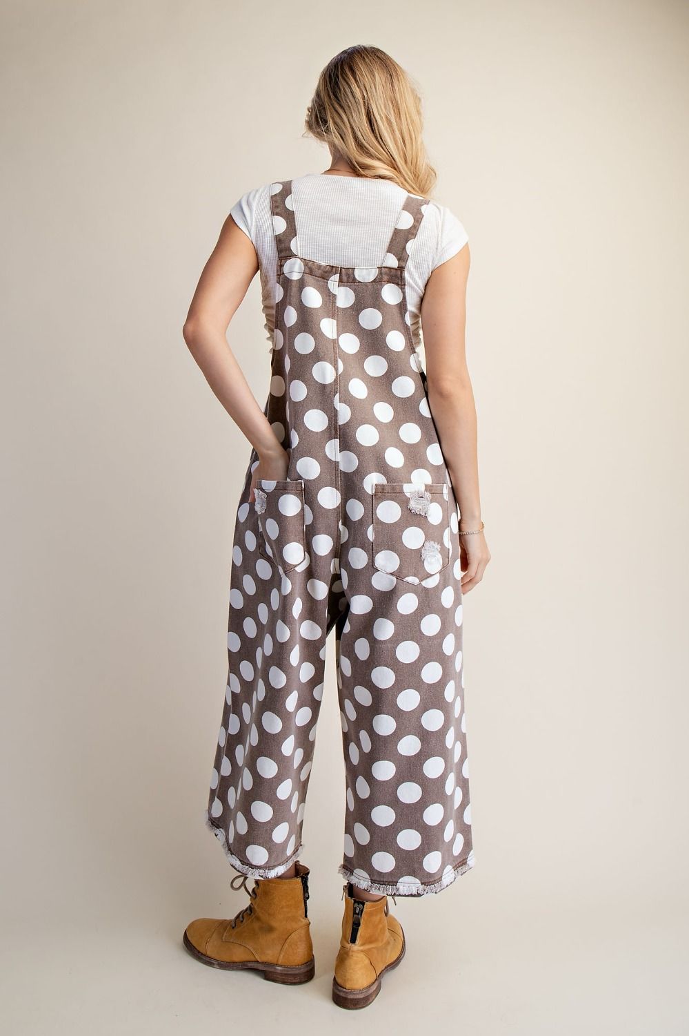 Easel Mocha Polka Dot Overalls