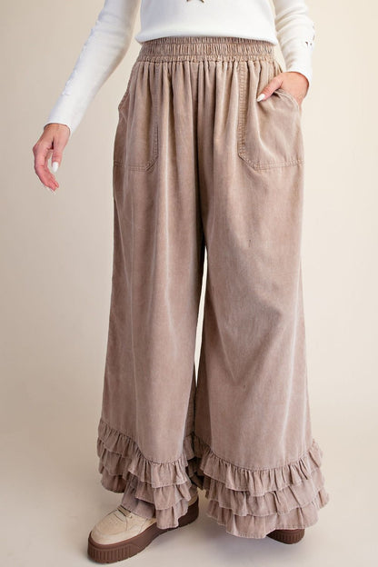 Easel Khaki Ruffle Baby Corduroy Pants