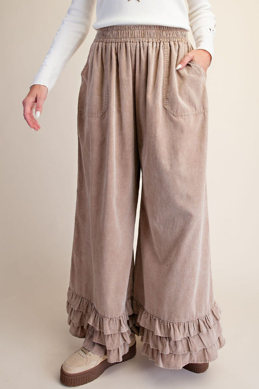 Easel Khaki Ruffle Baby Corduroy Pants