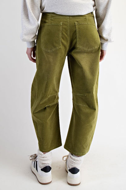 Easel Green Juice Corduroy Barrel Pants