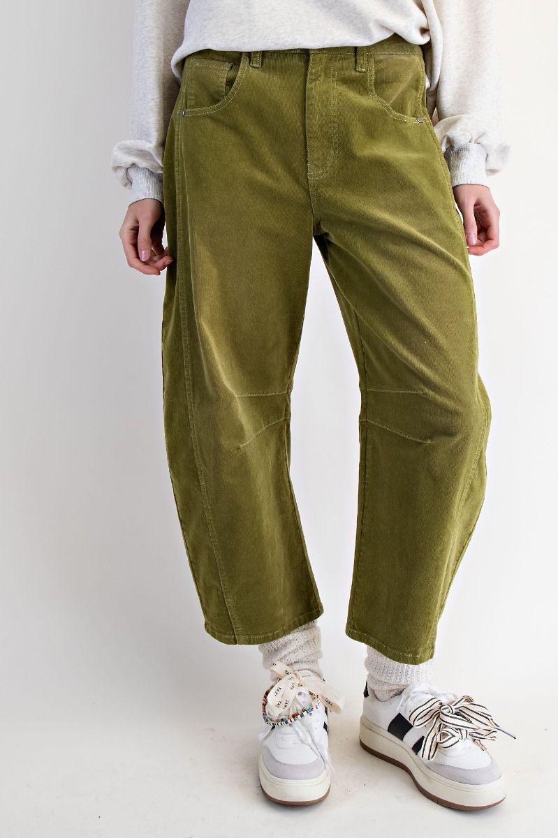 Easel Green Juice Corduroy Barrel Pants