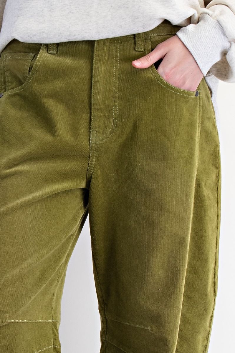 Easel Green Juice Corduroy Barrel Pants