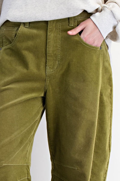 Easel Green Juice Corduroy Barrel Pants