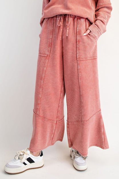 Easel Boho Red Textured Thermal Pants