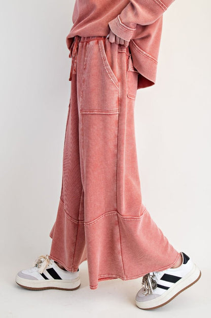 Easel Boho Red Textured Thermal Pants