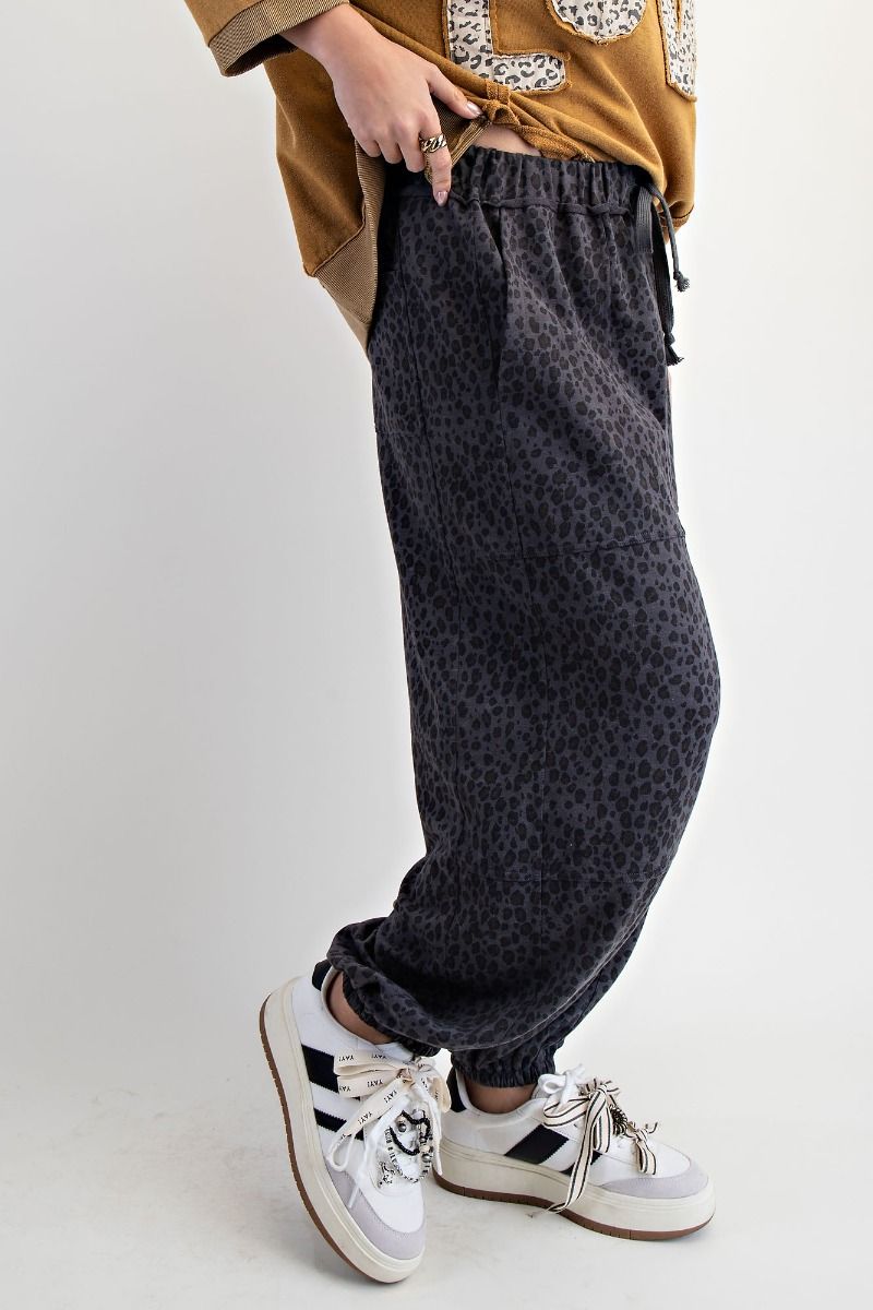Animal Printed Terry Joggers Ash