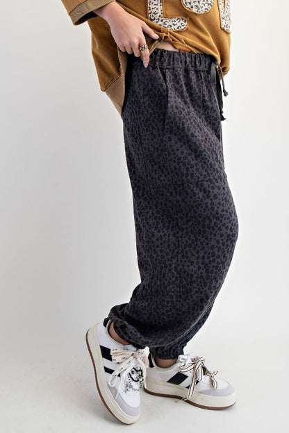 Animal Printed Terry Joggers Ash
