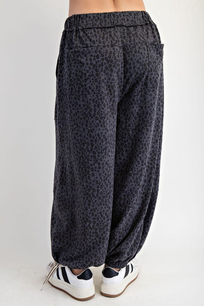 Animal Printed Terry Joggers Ash