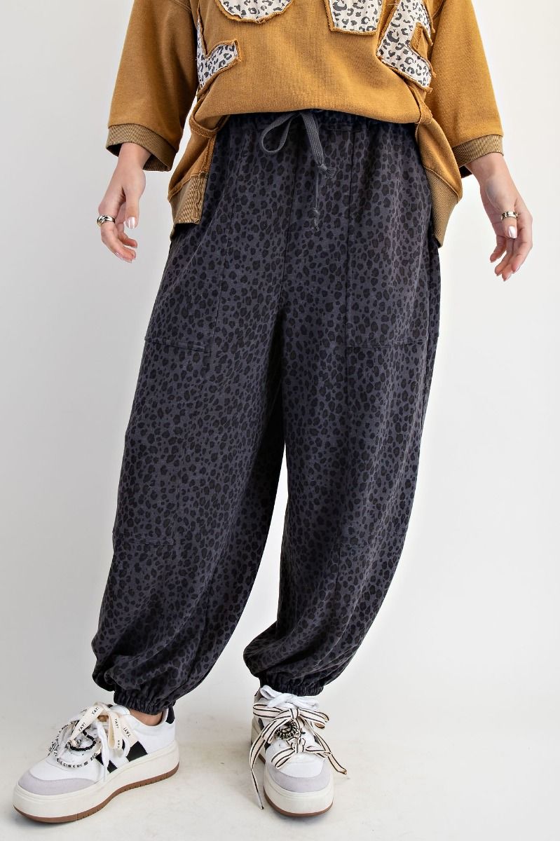 Animal Printed Terry Joggers Ash