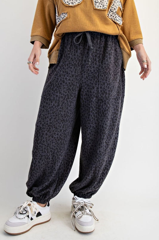 Animal Printed Terry Joggers Ash