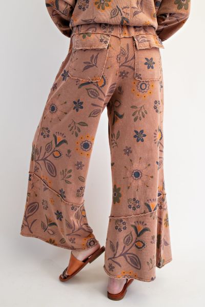 Easel Mocha Mousse Floral Print Pants