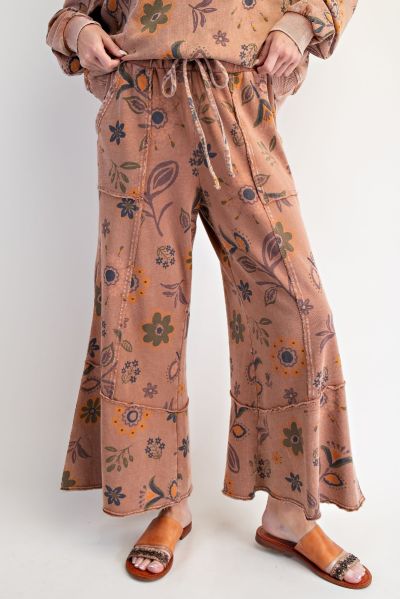 Easel Mocha Mousse Floral Print Pants