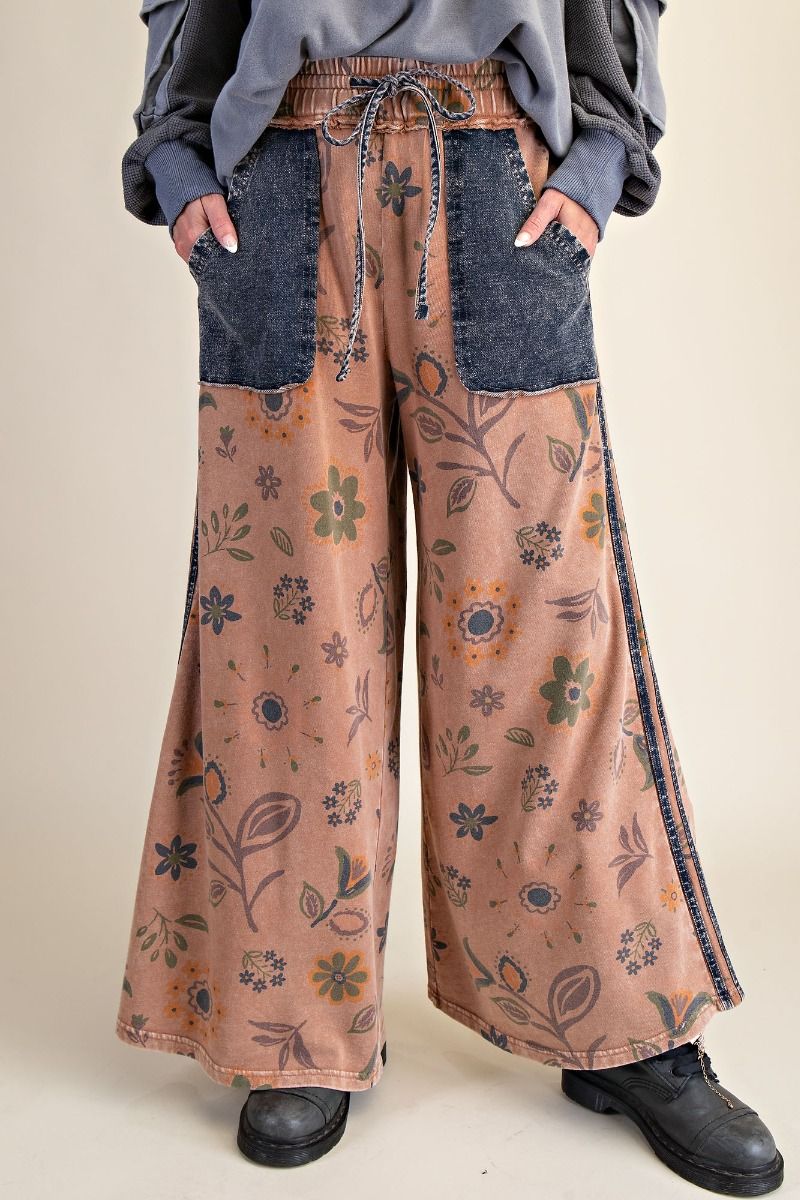 Easel Boho Print Mocha Mousse Pants