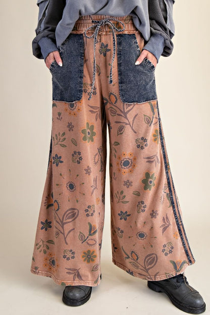 Easel Boho Print Mocha Mousse Pants
