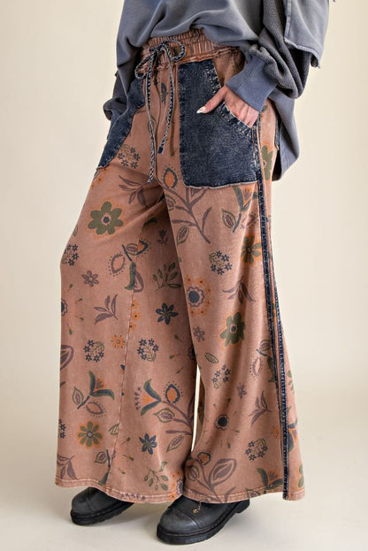 Easel Boho Print Mocha Mousse Pants