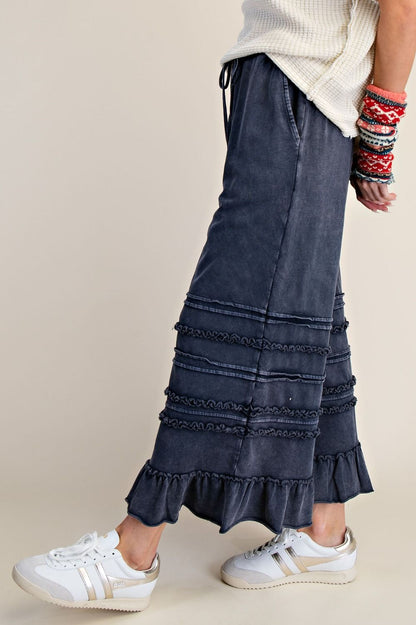 Easel Midnight Blue Ruffle Pants