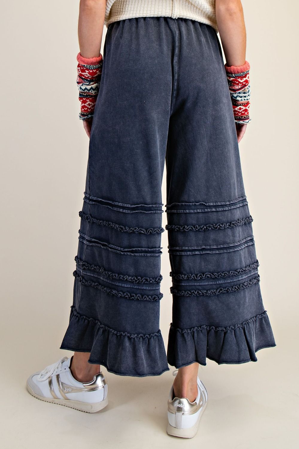 Easel Midnight Blue Ruffle Pants