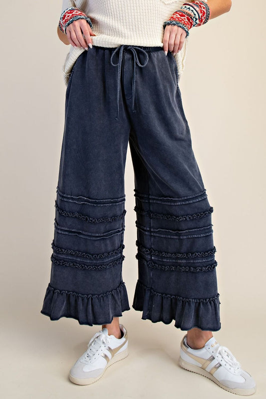 Easel Midnight Blue Ruffle Pants
