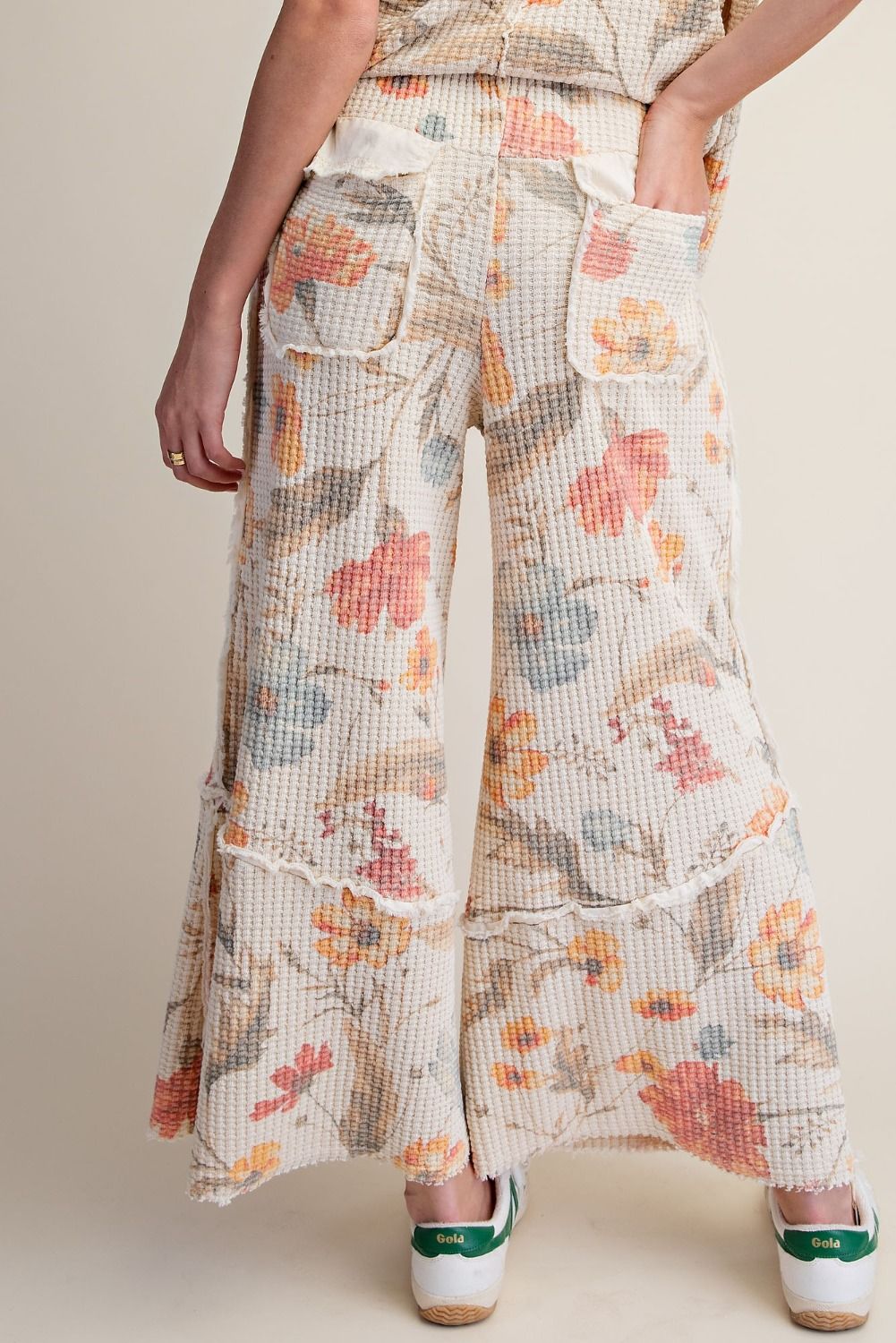Easel Cream Floral Waffle Knit Pants