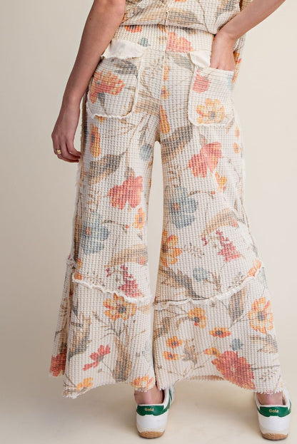 Easel Cream Floral Waffle Knit Pants