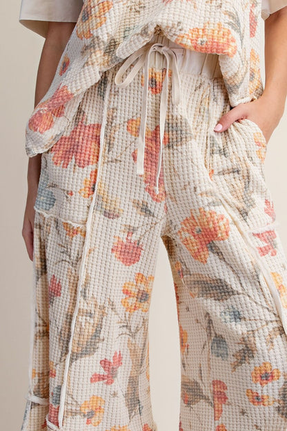 Easel Cream Floral Waffle Knit Pants