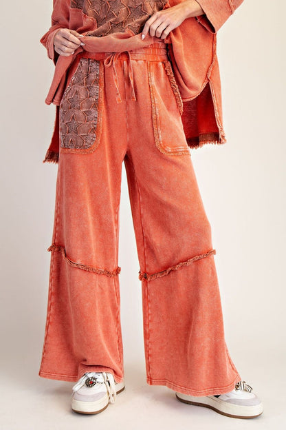 Easel Burnt Orange Star Patch Washed Terry Pants