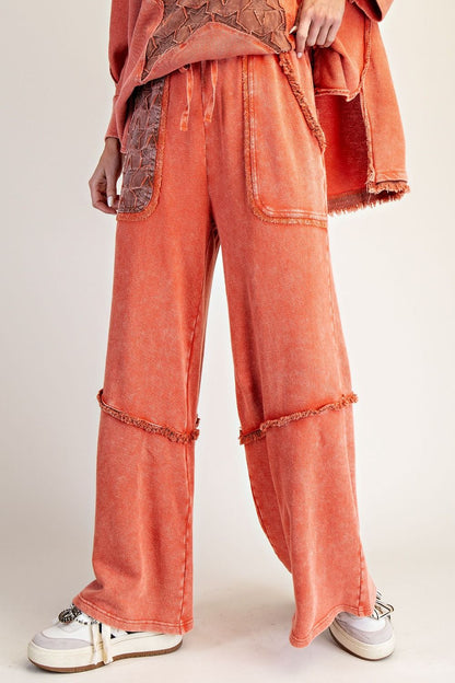 Easel Burnt Orange Star Patch Washed Terry Pants