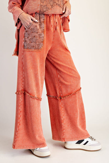 Easel Burnt Orange Star Patch Washed Terry Pants
