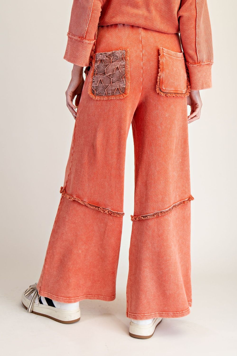 Easel Burnt Orange Star Patch Washed Terry Pants