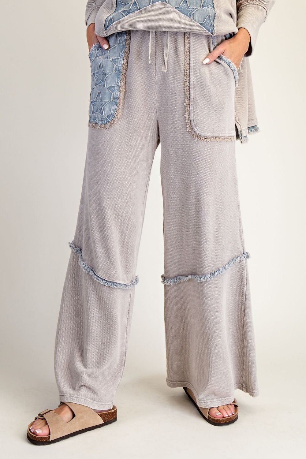 Easel Ash Star Patch Washed Terry Pants