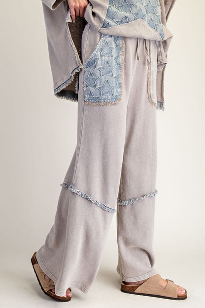 Easel Ash Star Patch Washed Terry Pants