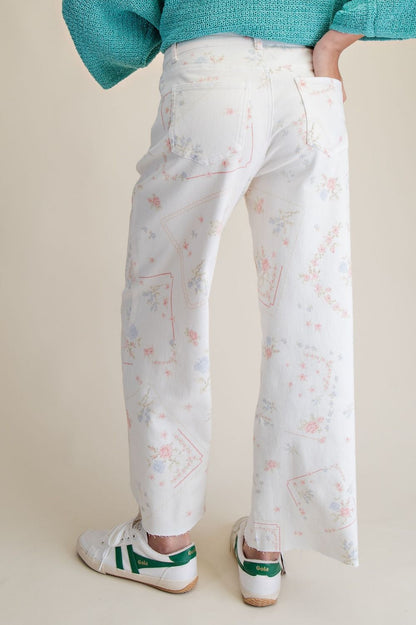 Easel White Cross Stitch Print Pants