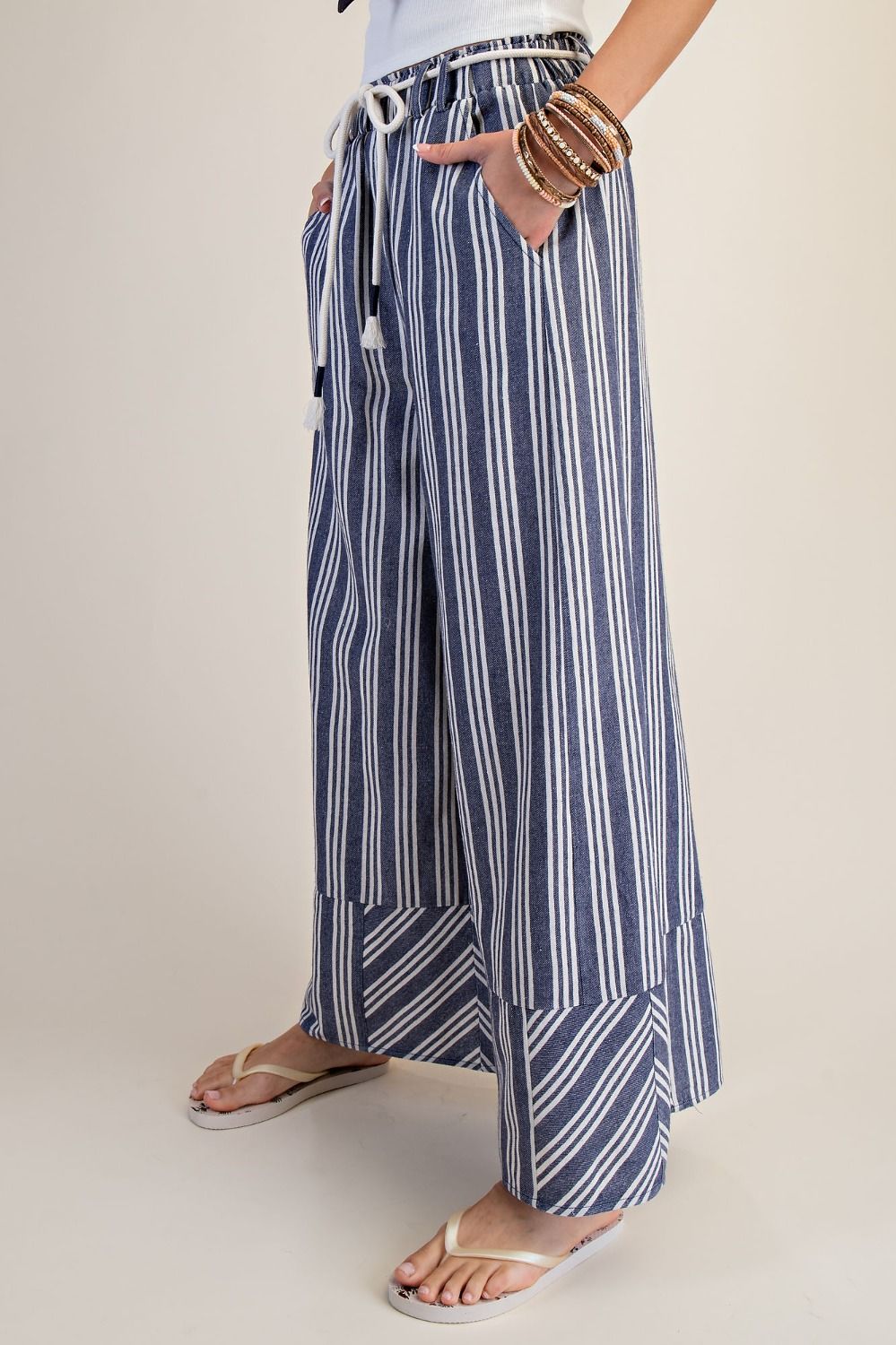Easel Blueberry Stripe Linen Pants