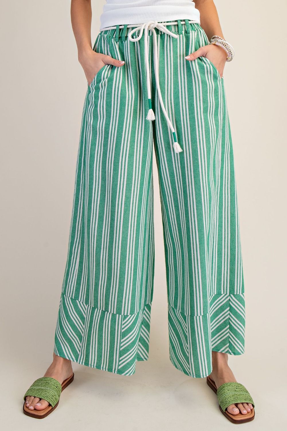 Easel Green Stripe Linen Pants