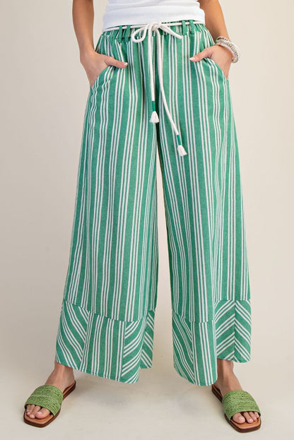 Easel Green Stripe Linen Pants