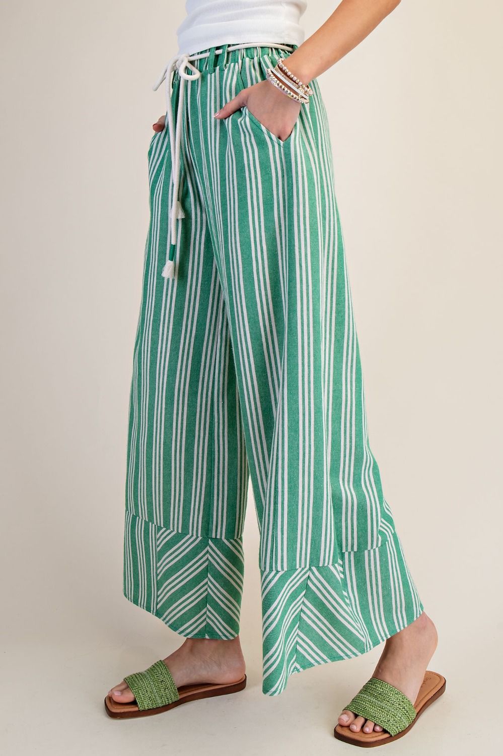 Easel Green Stripe Linen Pants