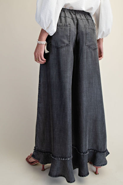 Easel Black Denim Chambray Pants