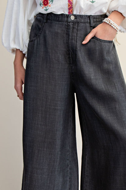 Easel Black Denim Chambray Pants