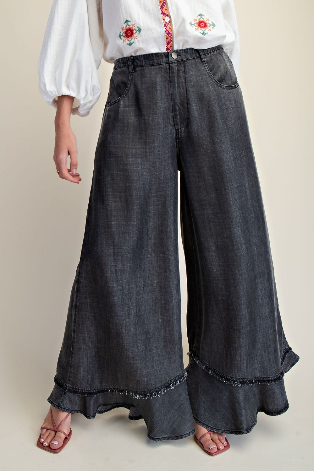 Easel Black Denim Chambray Pants