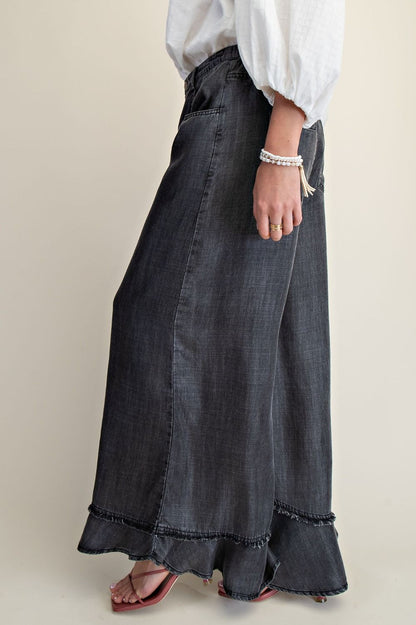 Easel Black Denim Chambray Pants