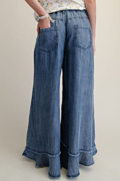 Easel Washed Denim Chambray Pants