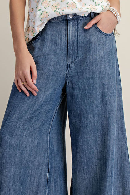 Easel Washed Denim Chambray Pants