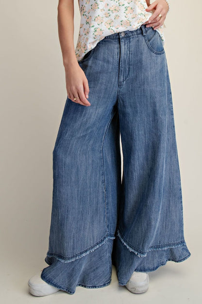 Easel Washed Denim Chambray Pants