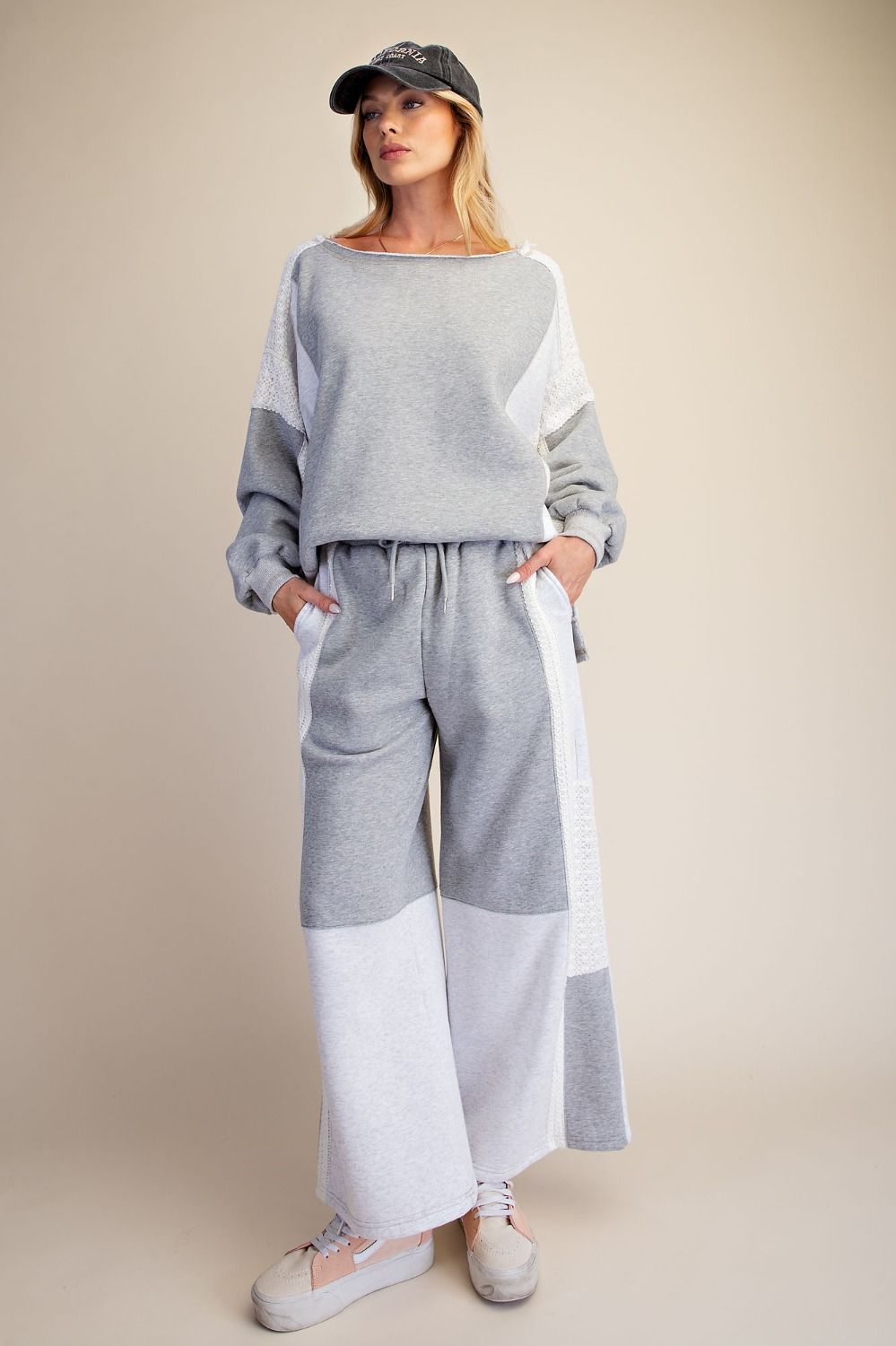 Easel Heather Grey Crochet Mix Knit Pants